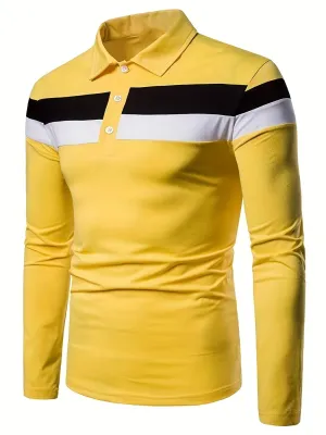 2023 New Color Matching Trendy Shirts Men's Casual Lapel Long Sleeve Polo Shirts