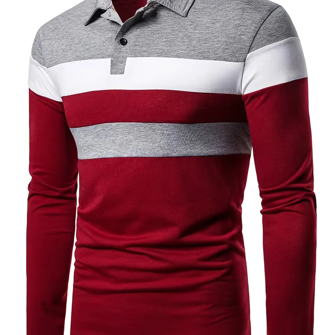 2023 New Color Matching Trendy Shirts Men's Casual Lapel Long Sleeve Polo Shirts