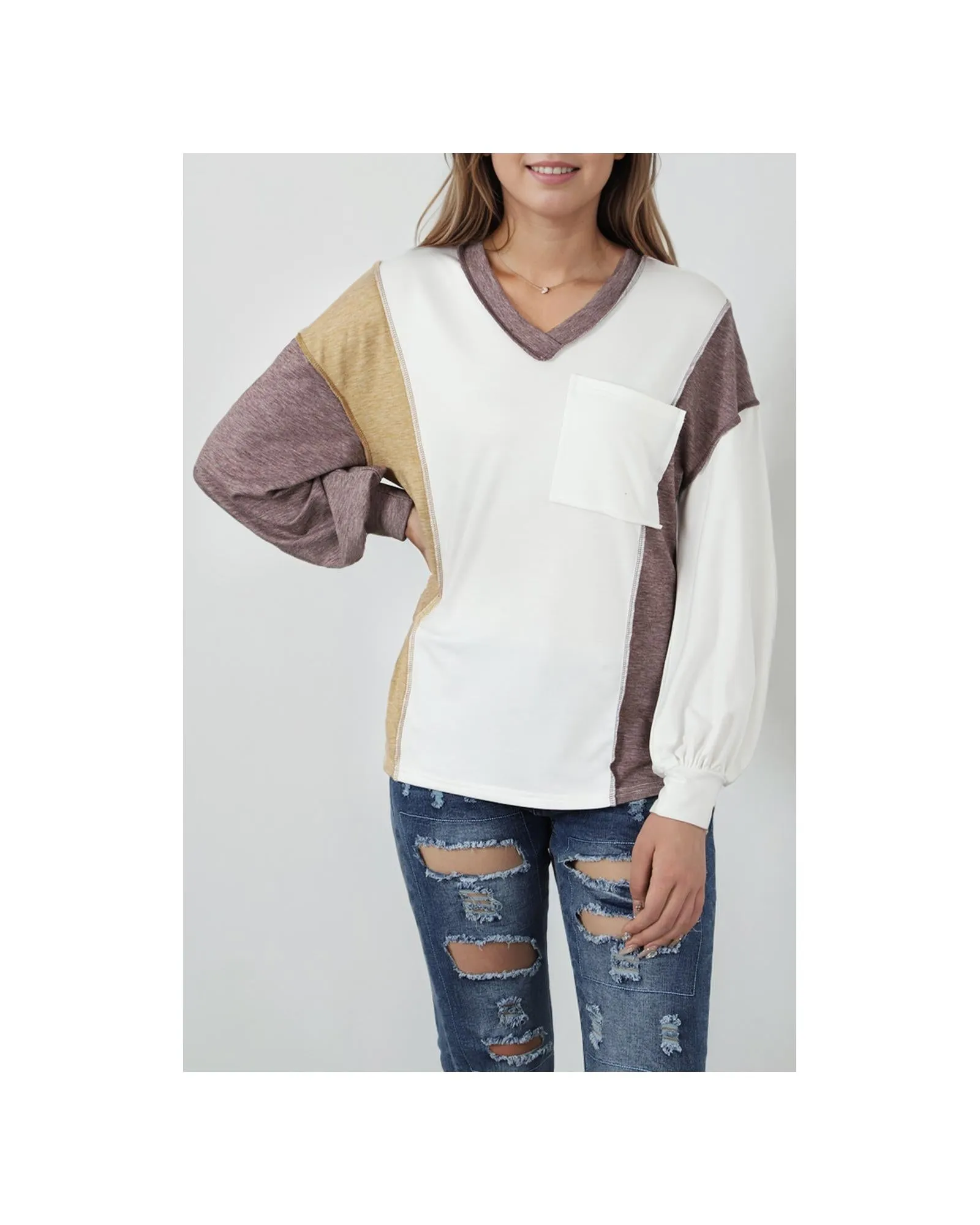Azura Exchange Colorblock Patchwork Knit Top - M