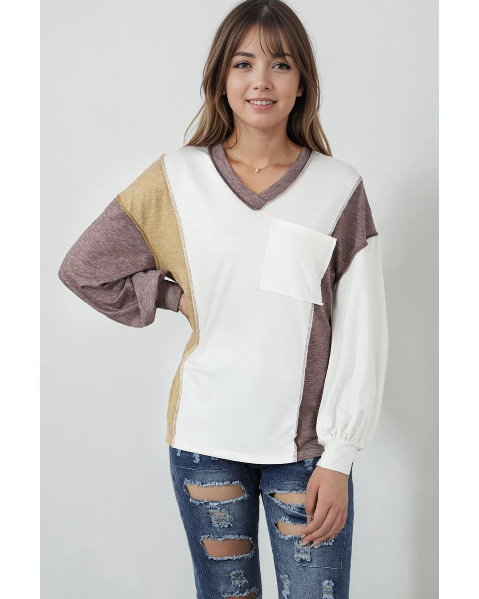 Azura Exchange Colorblock Patchwork Knit Top - M