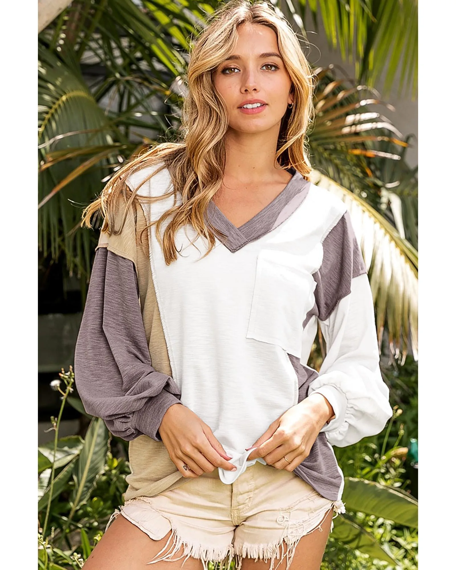 Azura Exchange Colorblock Patchwork Knit Top - M