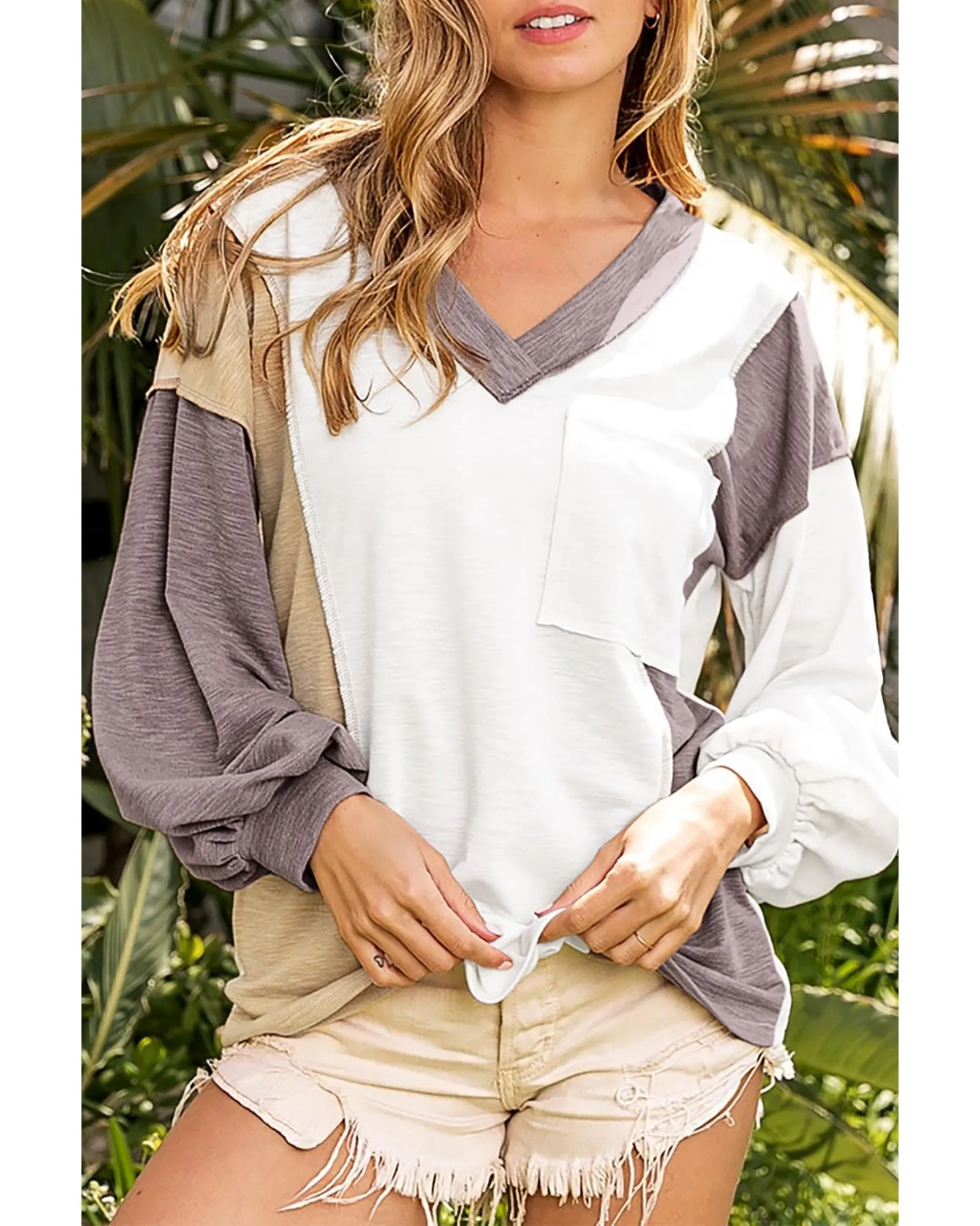 Azura Exchange Colorblock Patchwork Knit Top - M
