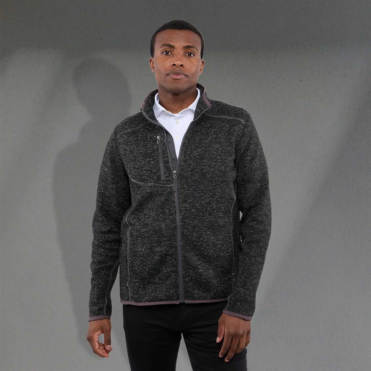 B2493M Sweater Knit Full Zip Jacket with Thumb Holes