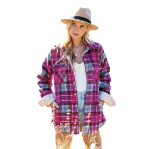 Brushed Flannel Sherpa-Lined Jacket - Magenta/Brown