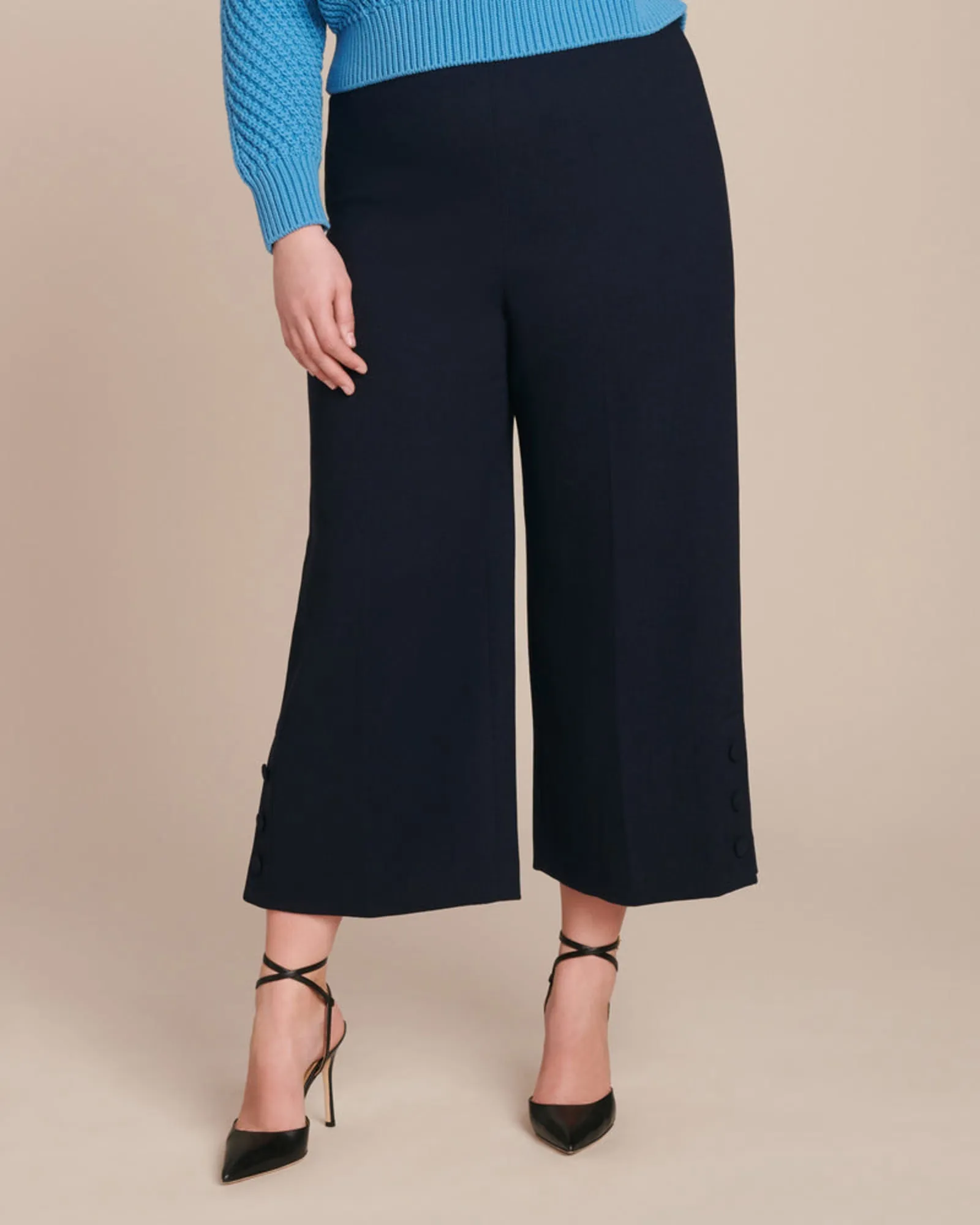 Cropped Button Placket Pant | Navy