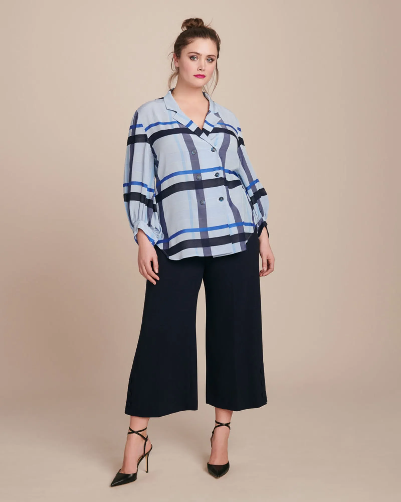 Cropped Button Placket Pant | Navy