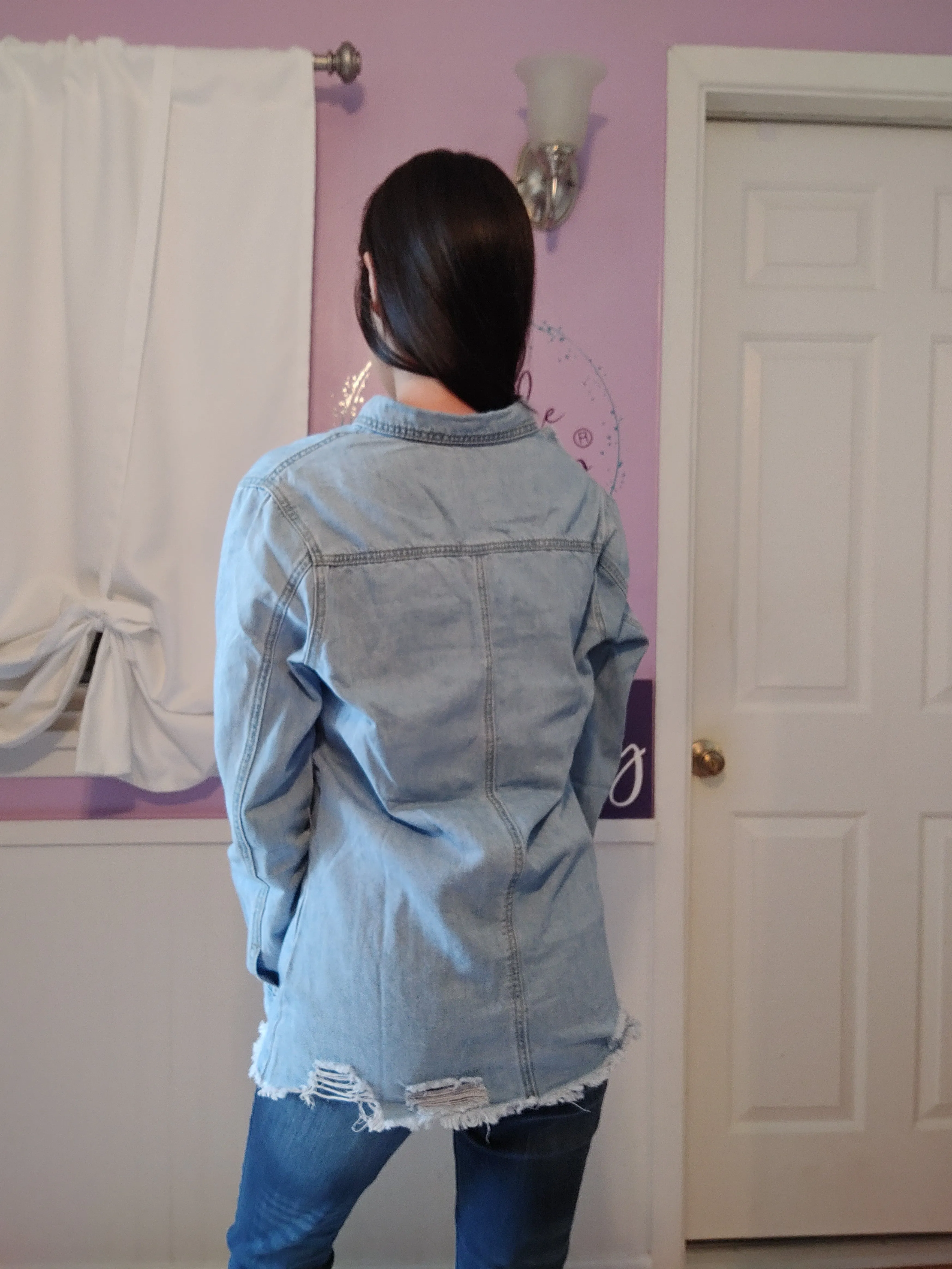 Denim Distressed Button Up Top