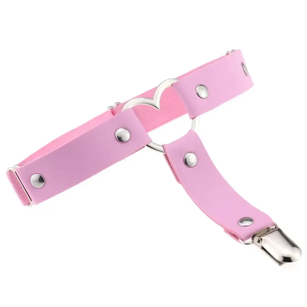 DIEZI Punk Goth PU Leather Elastic Garter Belt Leg Thigh Ring Suspender Stockings Belt Leg Chain Harness Heart Body Jewelry