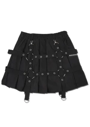 Drip Heart Harness Black Pleated Skirt