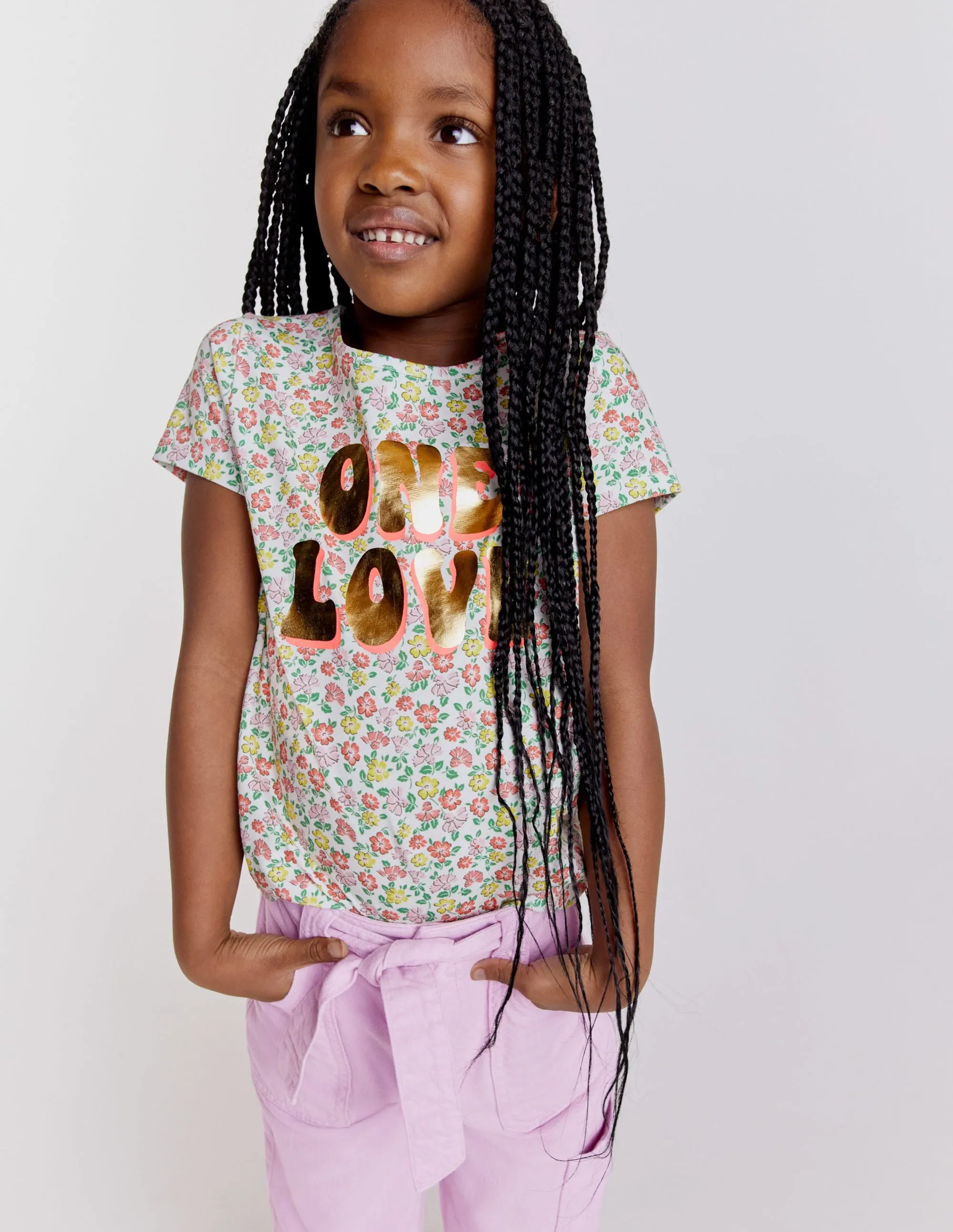 Foil Printed Slogan T-shirt-Vanilla Pod Floral