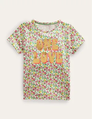 Foil Printed Slogan T-shirt-Vanilla Pod Floral