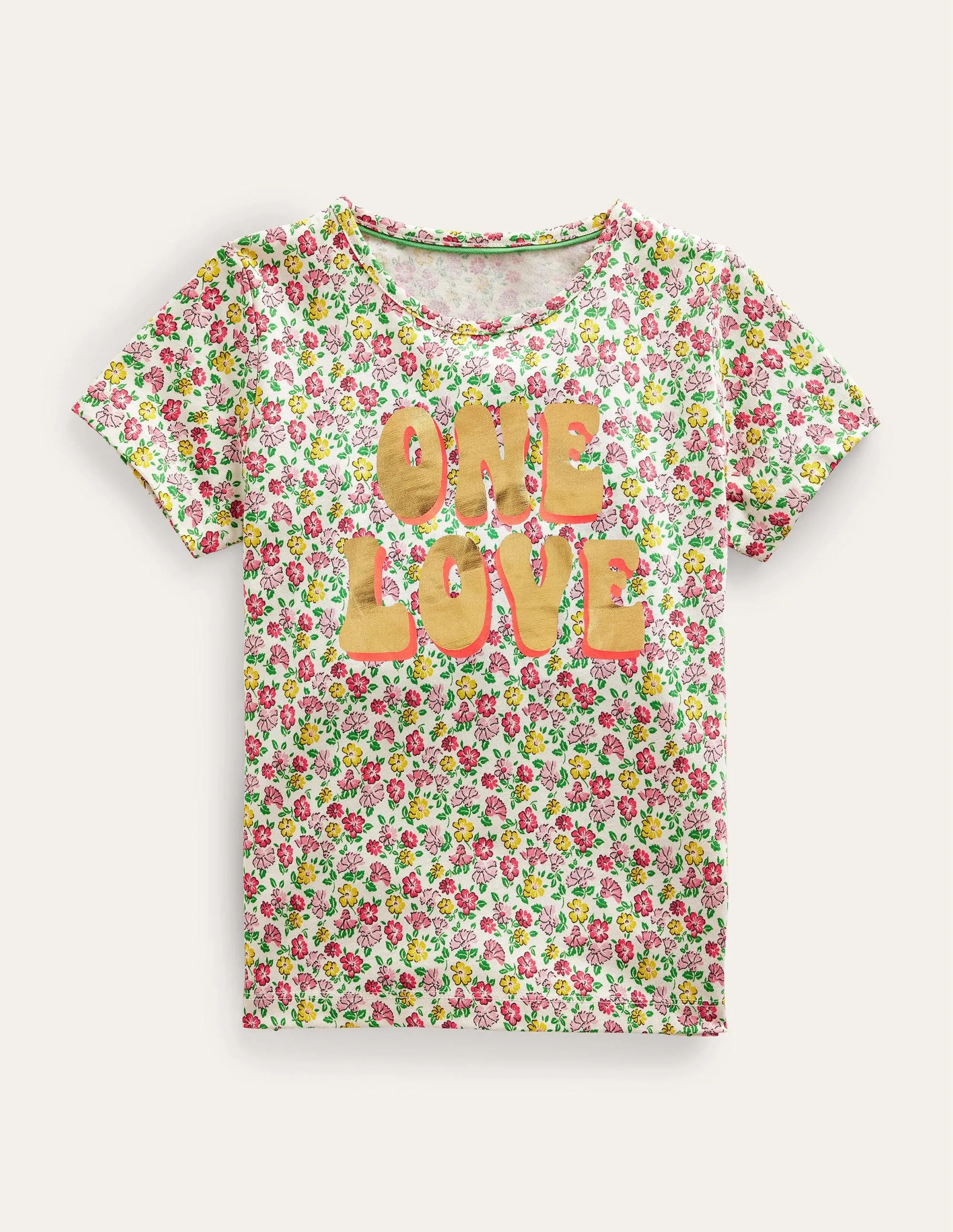 Foil Printed Slogan T-shirt-Vanilla Pod Floral
