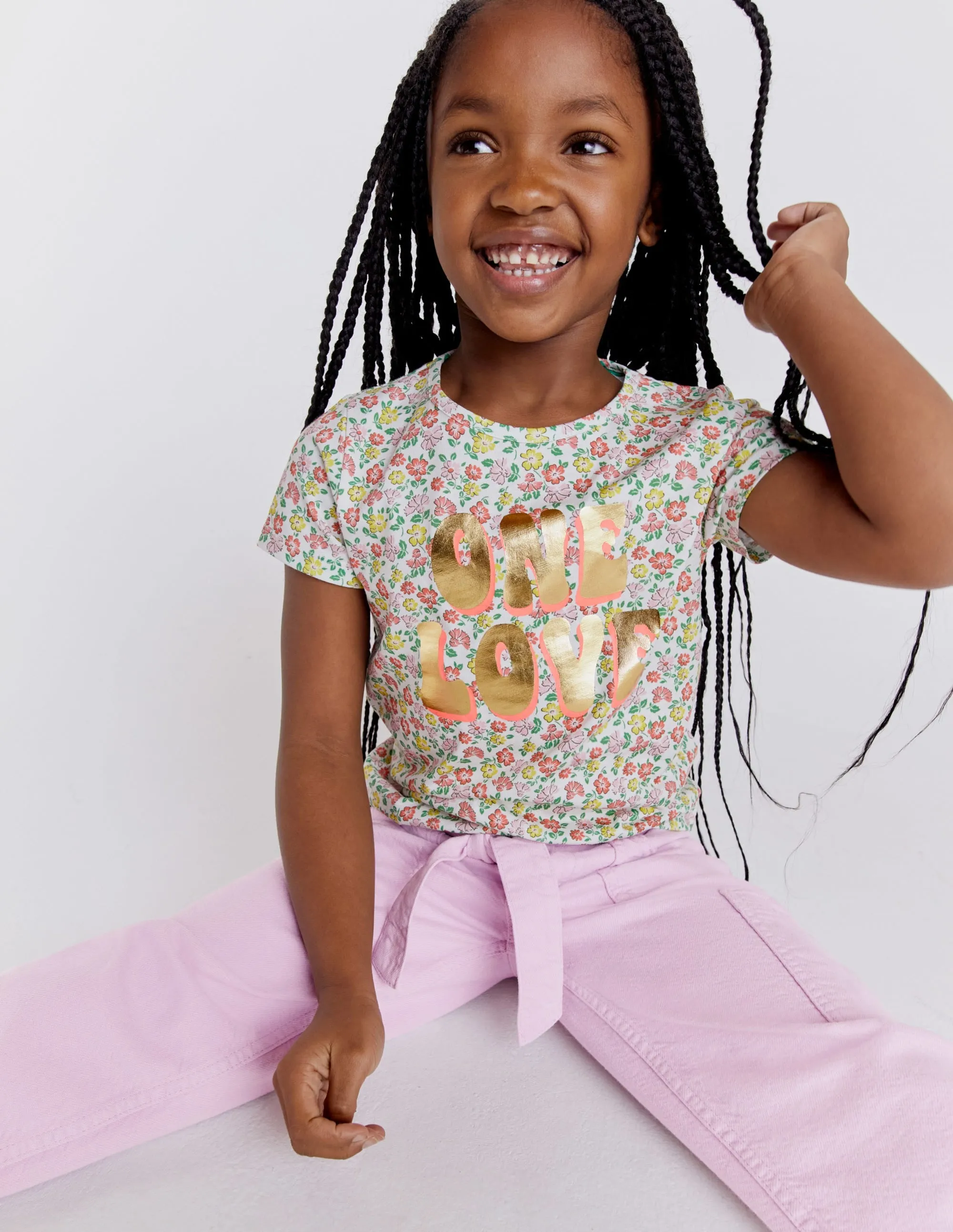 Foil Printed Slogan T-shirt-Vanilla Pod Floral