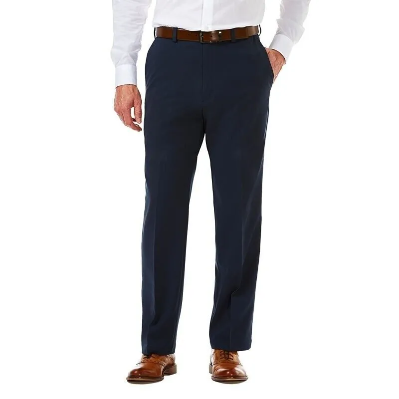 Haggar Mens Classic fit Casual Pants 46 / 30 Blue Solid