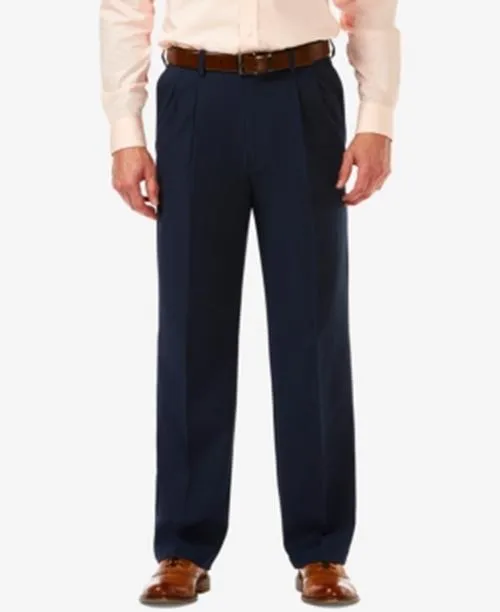 Haggar Mens Classic fit Casual Pants 52 / 30 Blue Solid