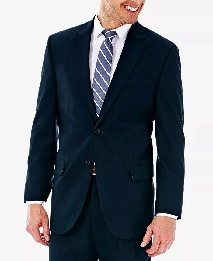Haggar Mens Classic fit Sport Coat Blazer 38 R Blue Solid Stretch