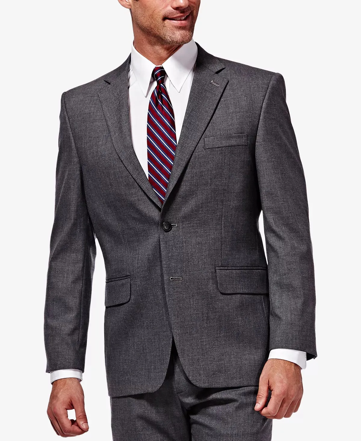 Haggar Mens  Classic fit Suit Jacket Blazer 46 S Grey Solid Stretch