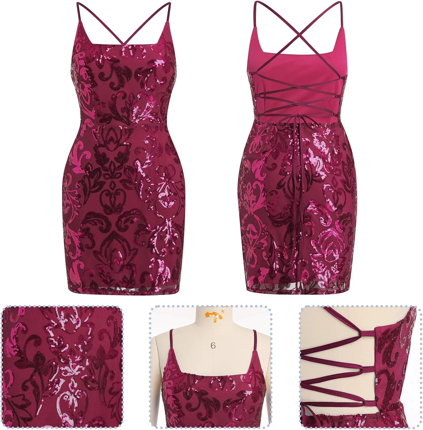 IWEMEK Women Short Homecoming Dresses for Teens Spaghetti Strap Sparkly Sequins Bodycon Mini Dress Club Junior Formal Dresses