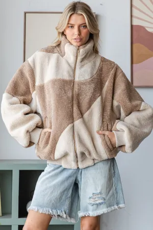 Keep It Cozy Two Tone Zip Up Sherpa Bomber (Sizes Small to XL)