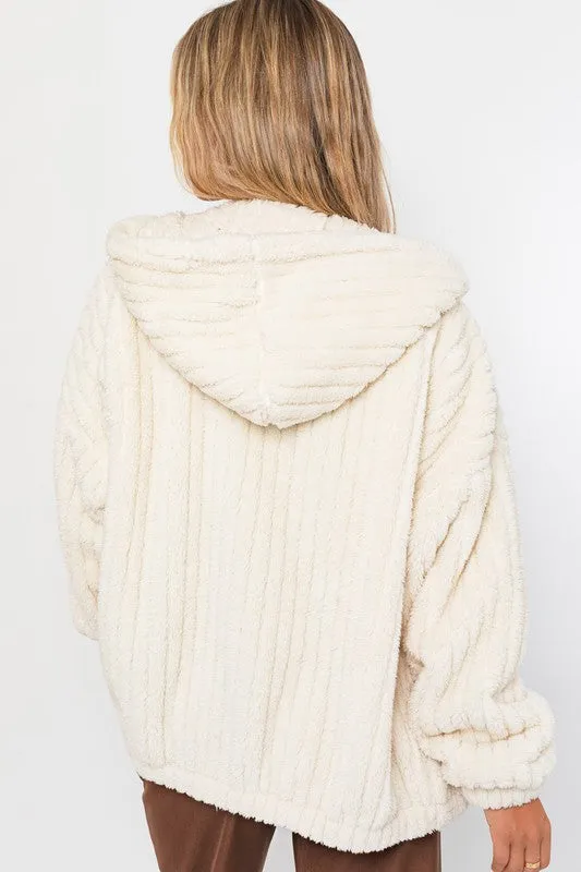 LE LIS Purple Oversized Fleece Hooded Jacket