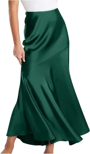 Long Satin Skirt for Women Elegant Silk High Wasit Fall Skirts Cocktail Party Wedding Mermaid Maxi Skirts
