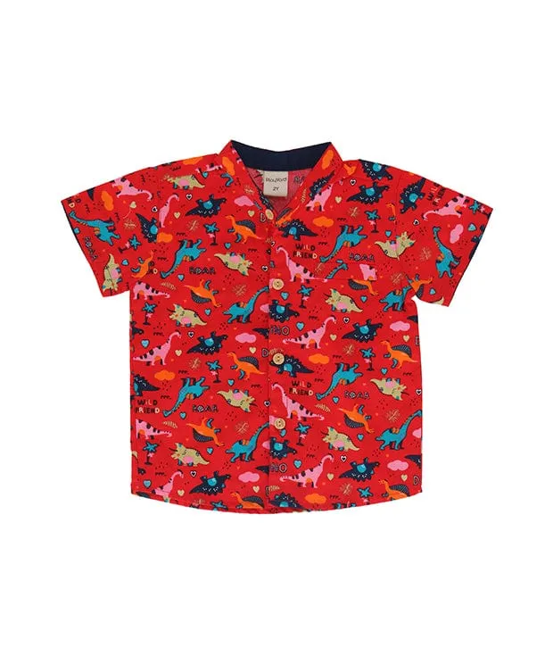 Mandarin Collar Shirt - Land Before Time Dino (Red)