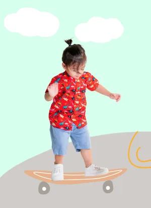 Mandarin Collar Shirt - Land Before Time Dino (Red)