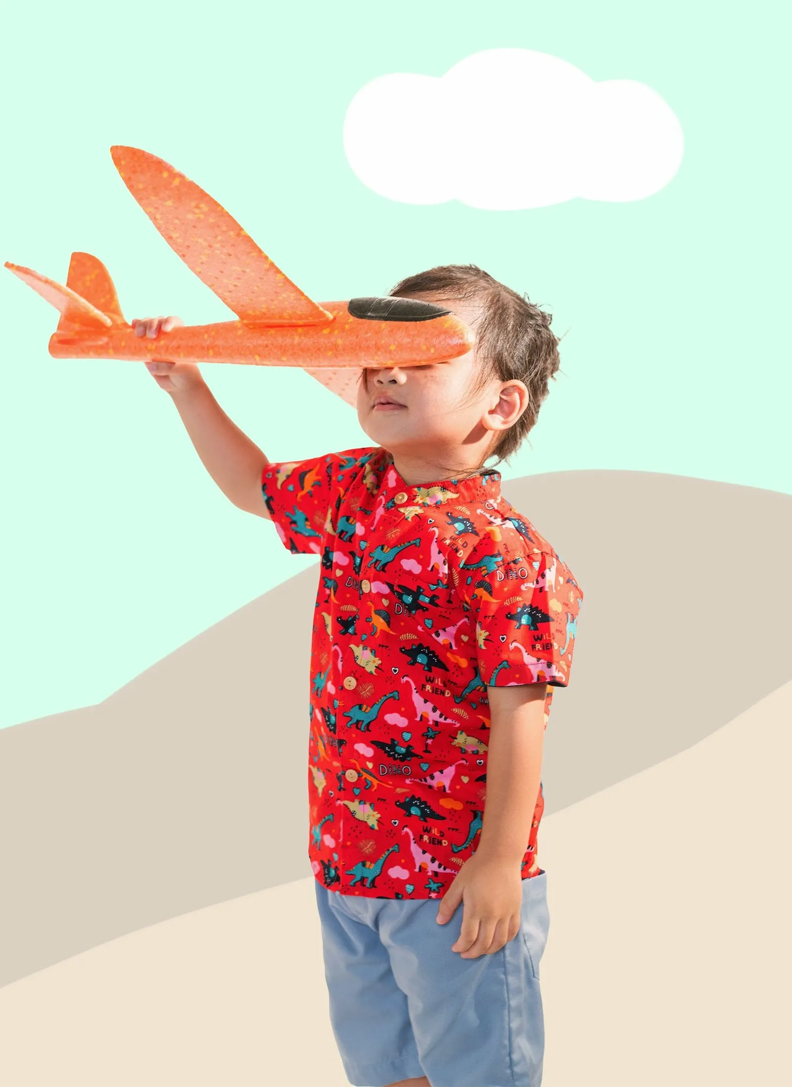 Mandarin Collar Shirt - Land Before Time Dino (Red)