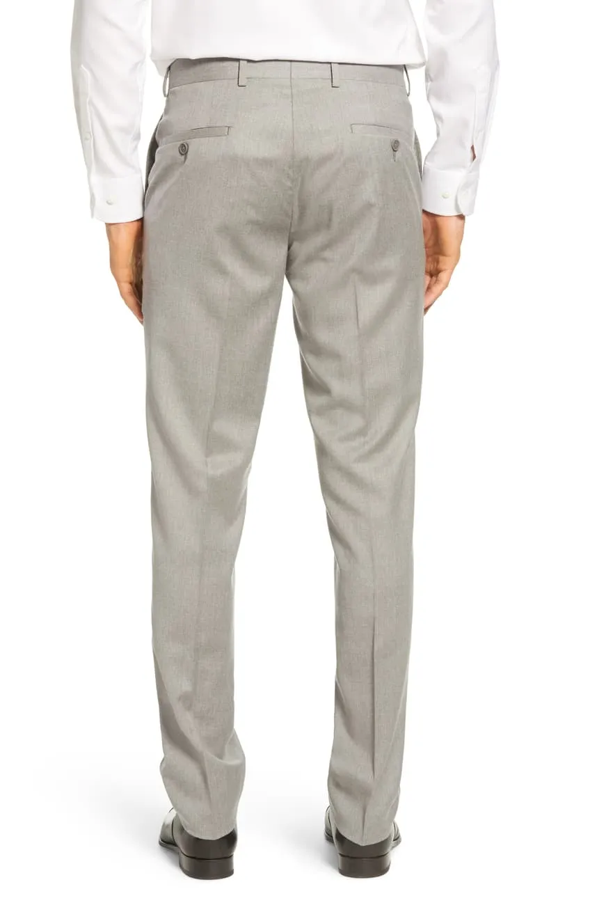 NORDSTROM MEN'S SHOP Trim Fit Flannel Wool Dress Pants GREY SLEET HEATHER