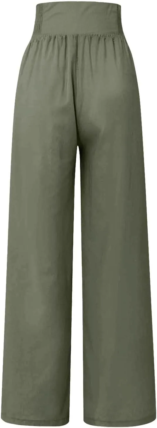 Palazzo Pants For Women Casual Plus Size Trouser Summer Boho Wide Leg Smocked High Waist Casual Loose Lounge Pants