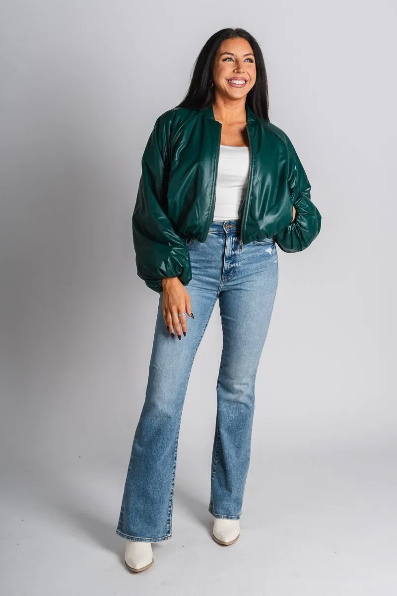 Puffer bomber jacket dark green
