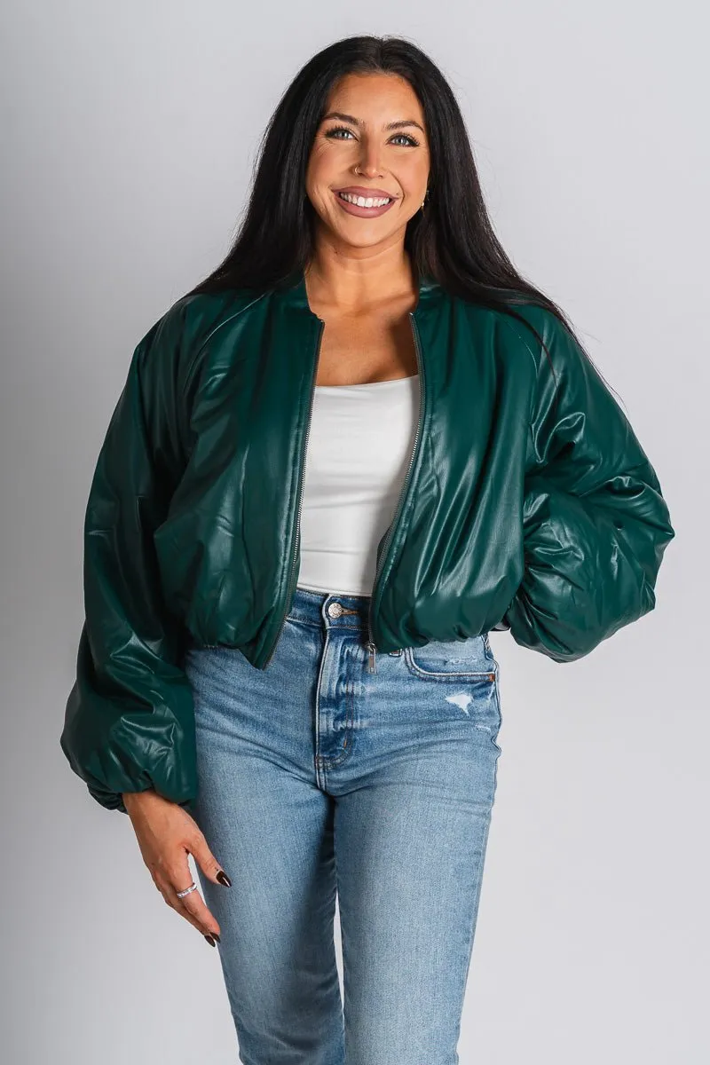 Puffer bomber jacket dark green