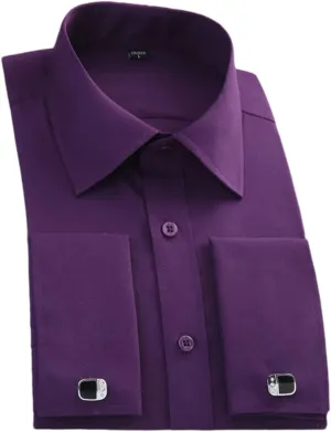 Pulcykp Men's Slim Fit French Cufflinks Shirt Long Sleeve Cotton Tuxedo Shirt Formal Dress Shirts