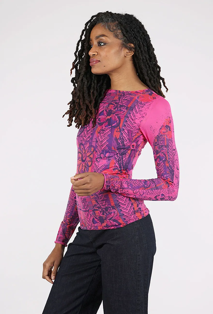 Second Skin Raw Edge Top, Be Happy/Pink Peacock