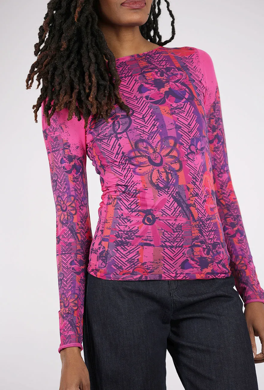 Second Skin Raw Edge Top, Be Happy/Pink Peacock