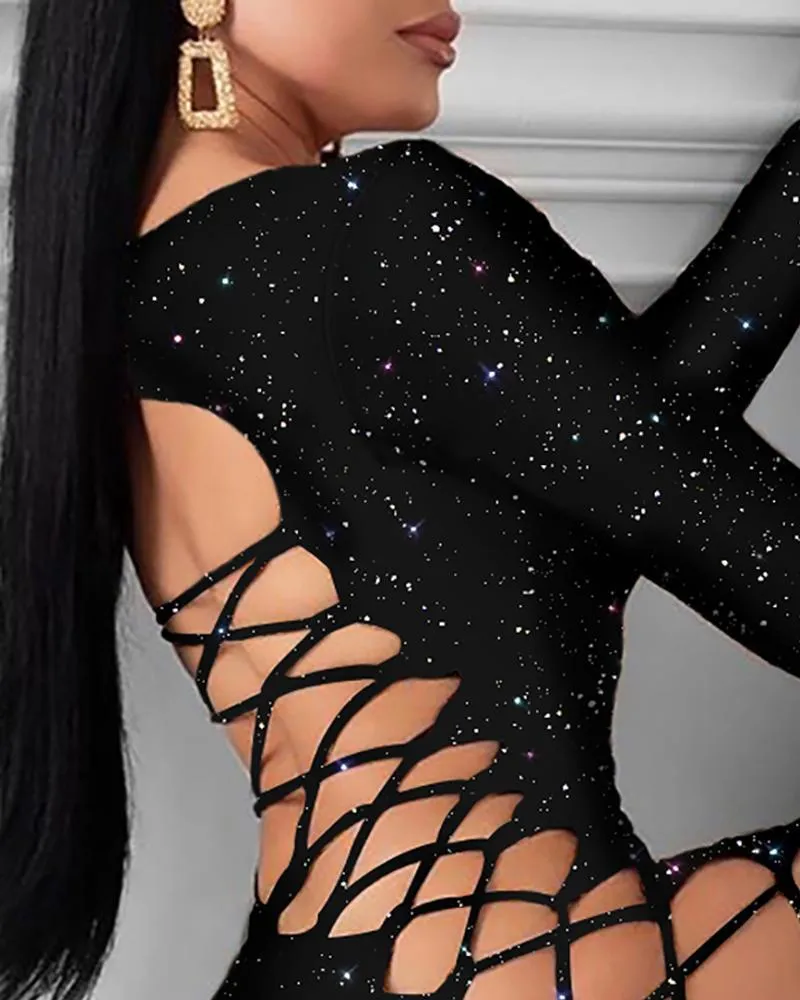 Seductive Sparkle Hollow Dress