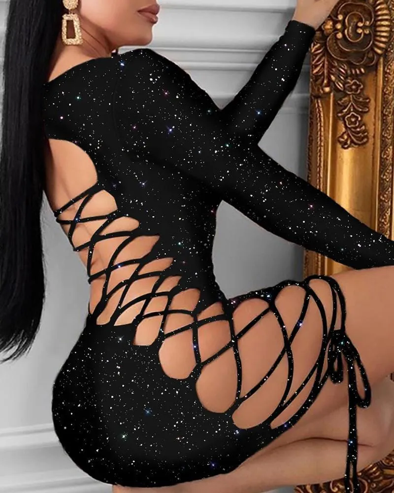 Seductive Sparkle Hollow Dress