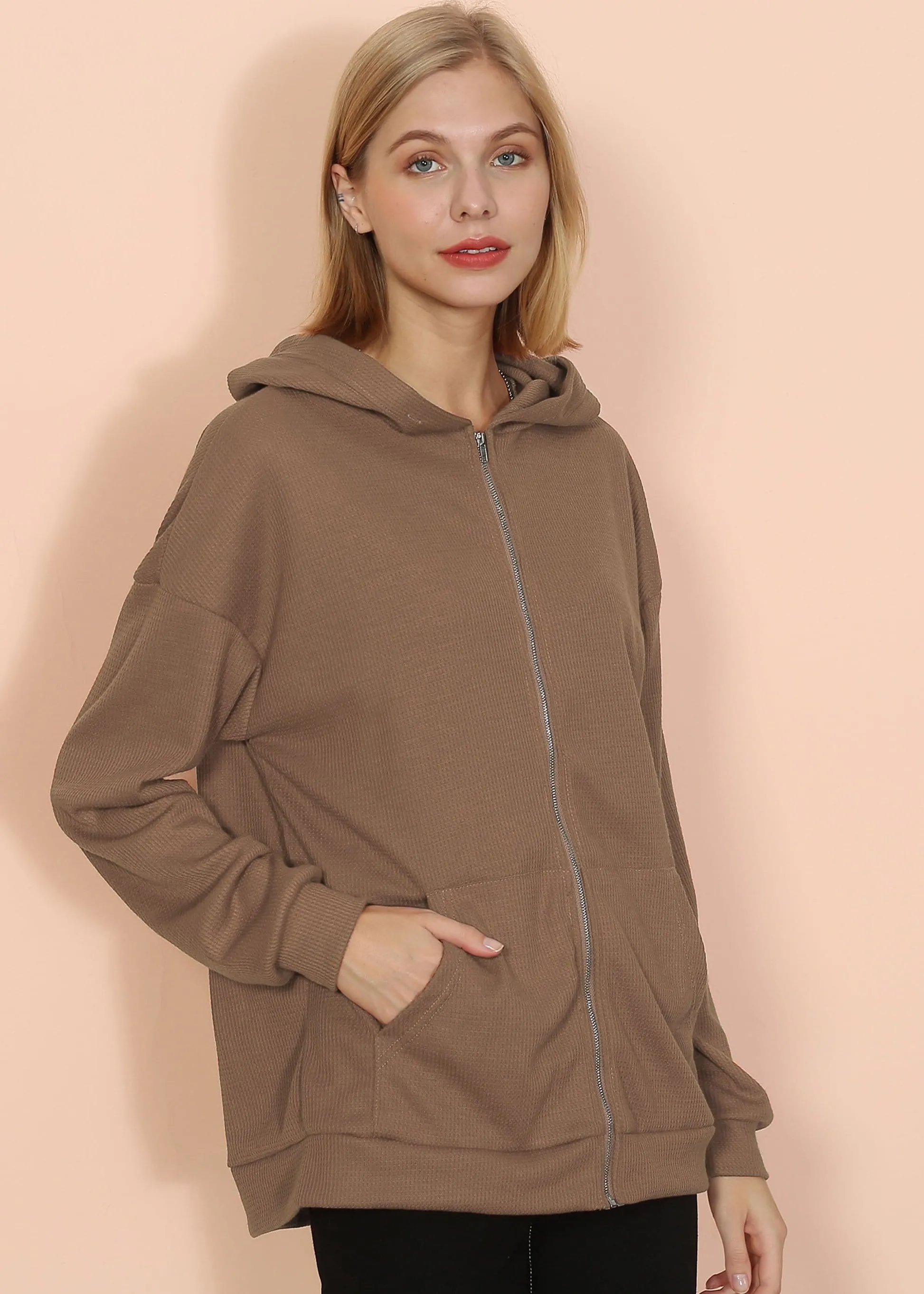 Solid Drop Shoulder Knit Hoodie