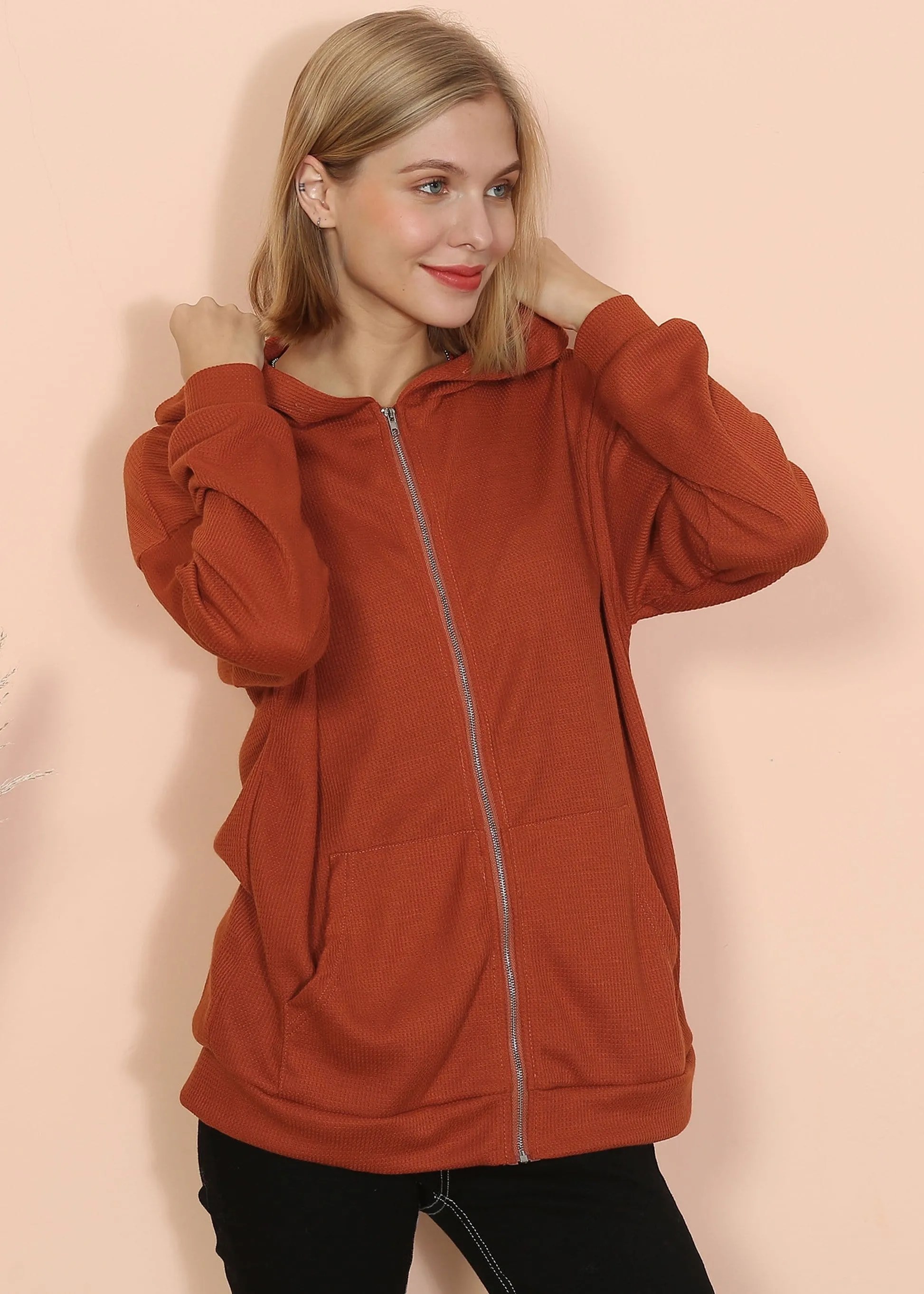 Solid Drop Shoulder Knit Hoodie