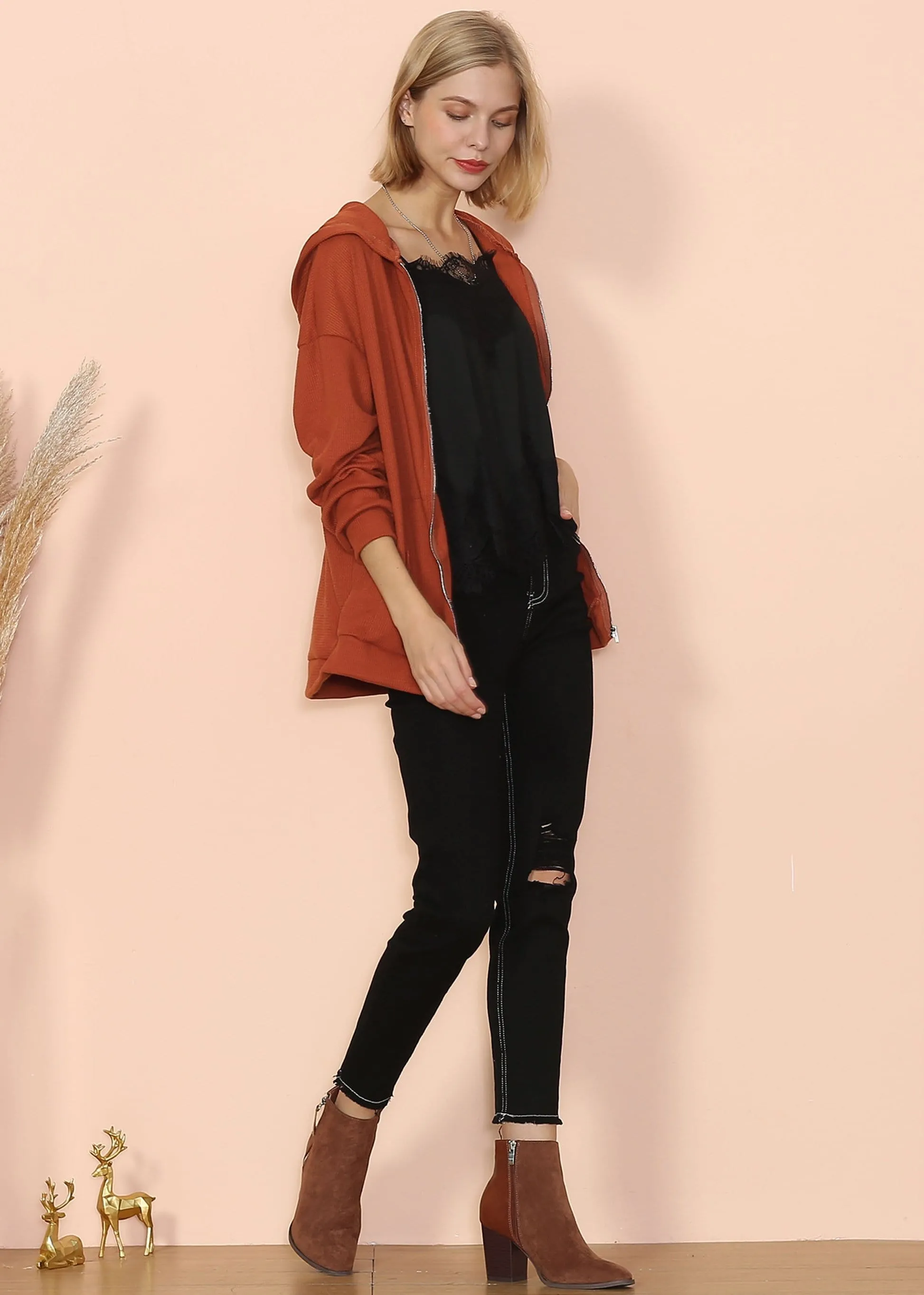 Solid Drop Shoulder Knit Hoodie