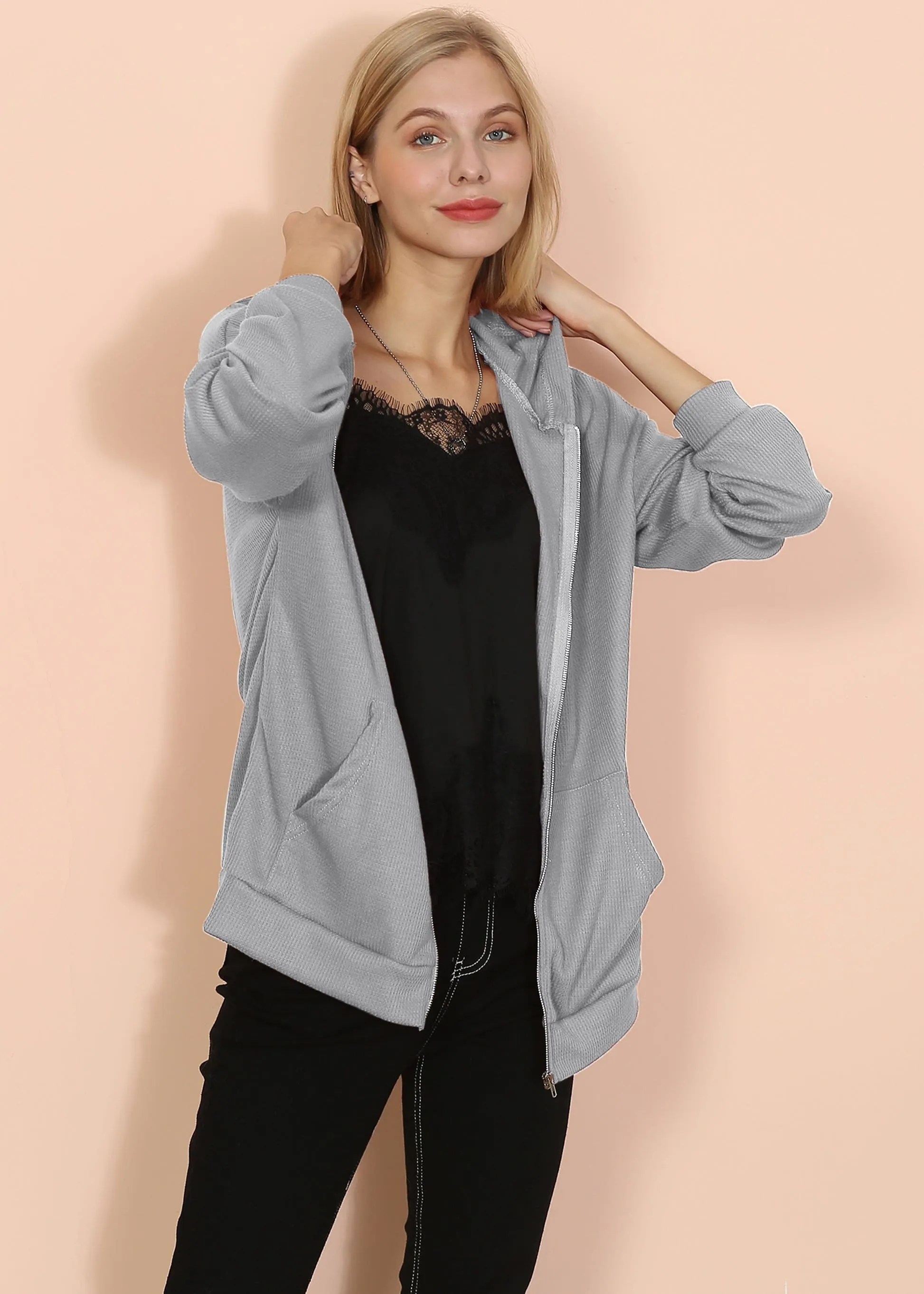 Solid Drop Shoulder Knit Hoodie