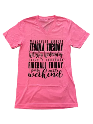 Texas True Threads Weekday Drinks V-Neck Tee, Pink