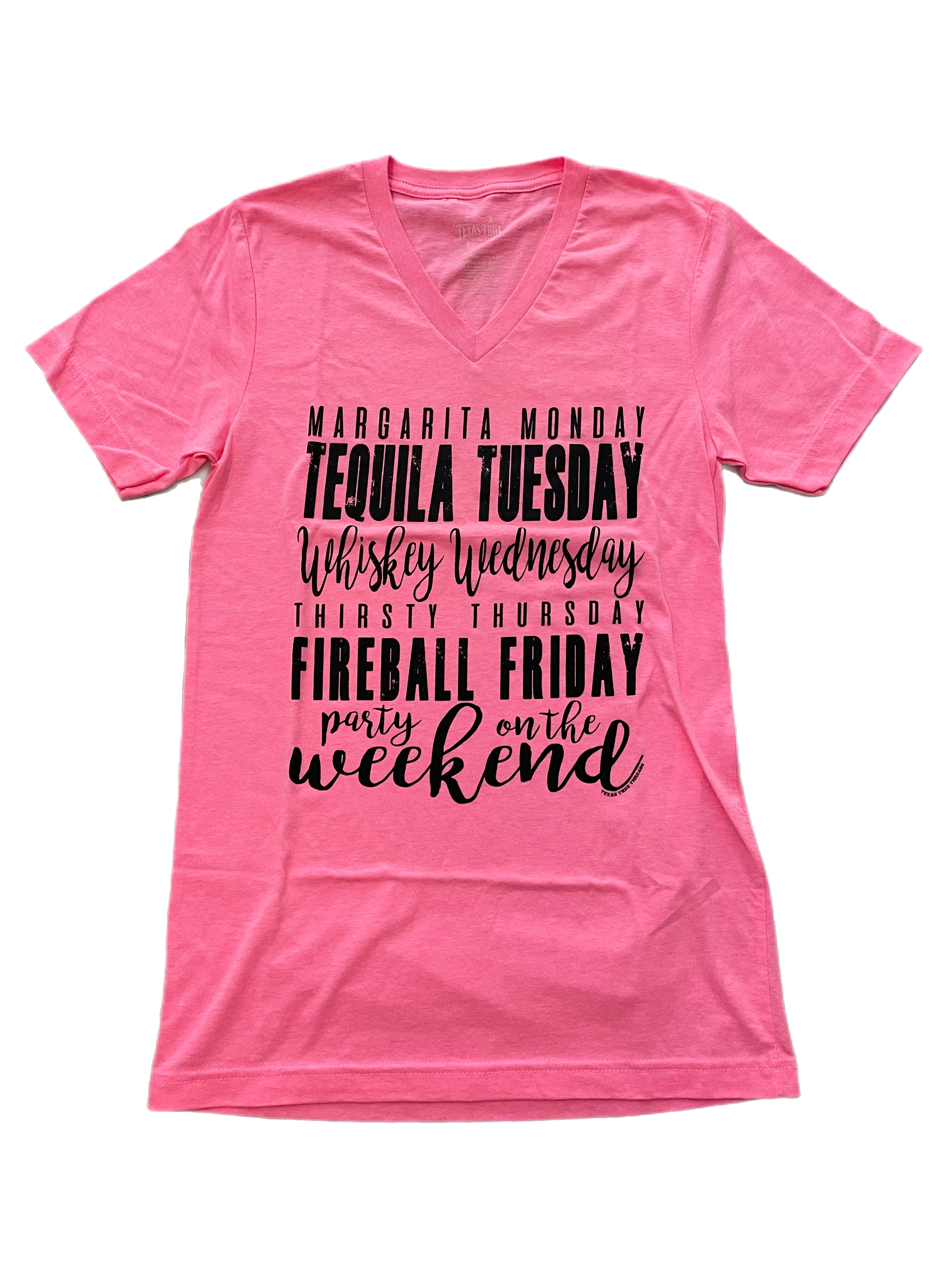 Texas True Threads Weekday Drinks V-Neck Tee, Pink