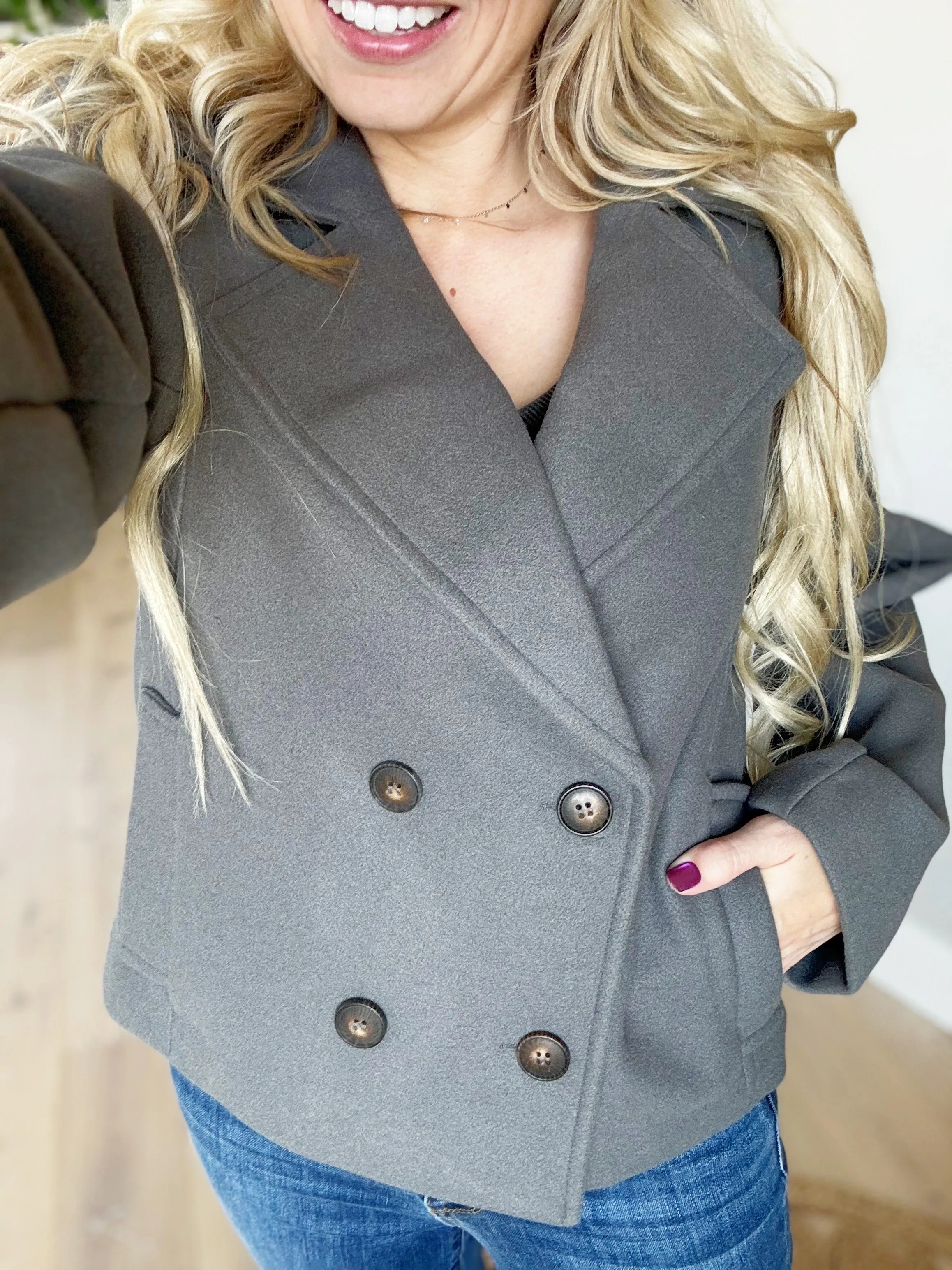 Things To Do Wool Blend Double Breasted Coat in Gray