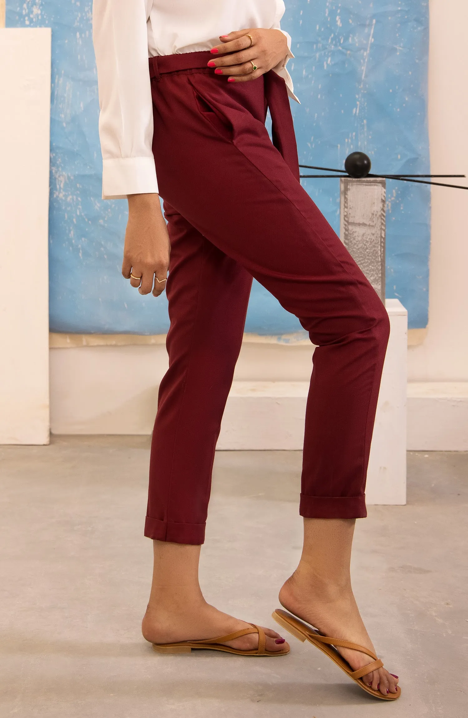 Western 1 Piece Plain Cotton Pants (NRW-016/S MAROON)