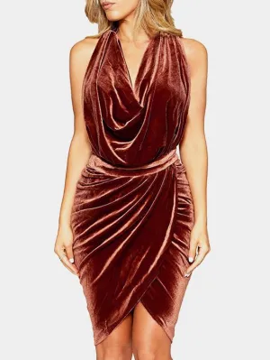 Wholesale Backless Sleeveless Irregular Hem Brown Sexy Dresses
