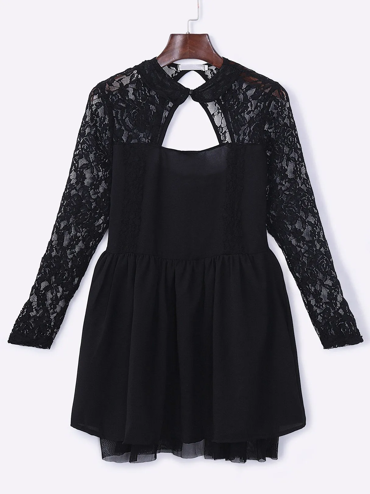 Wholesale Black Round Neck Long Sleeve Plain Lace Sexy Dress