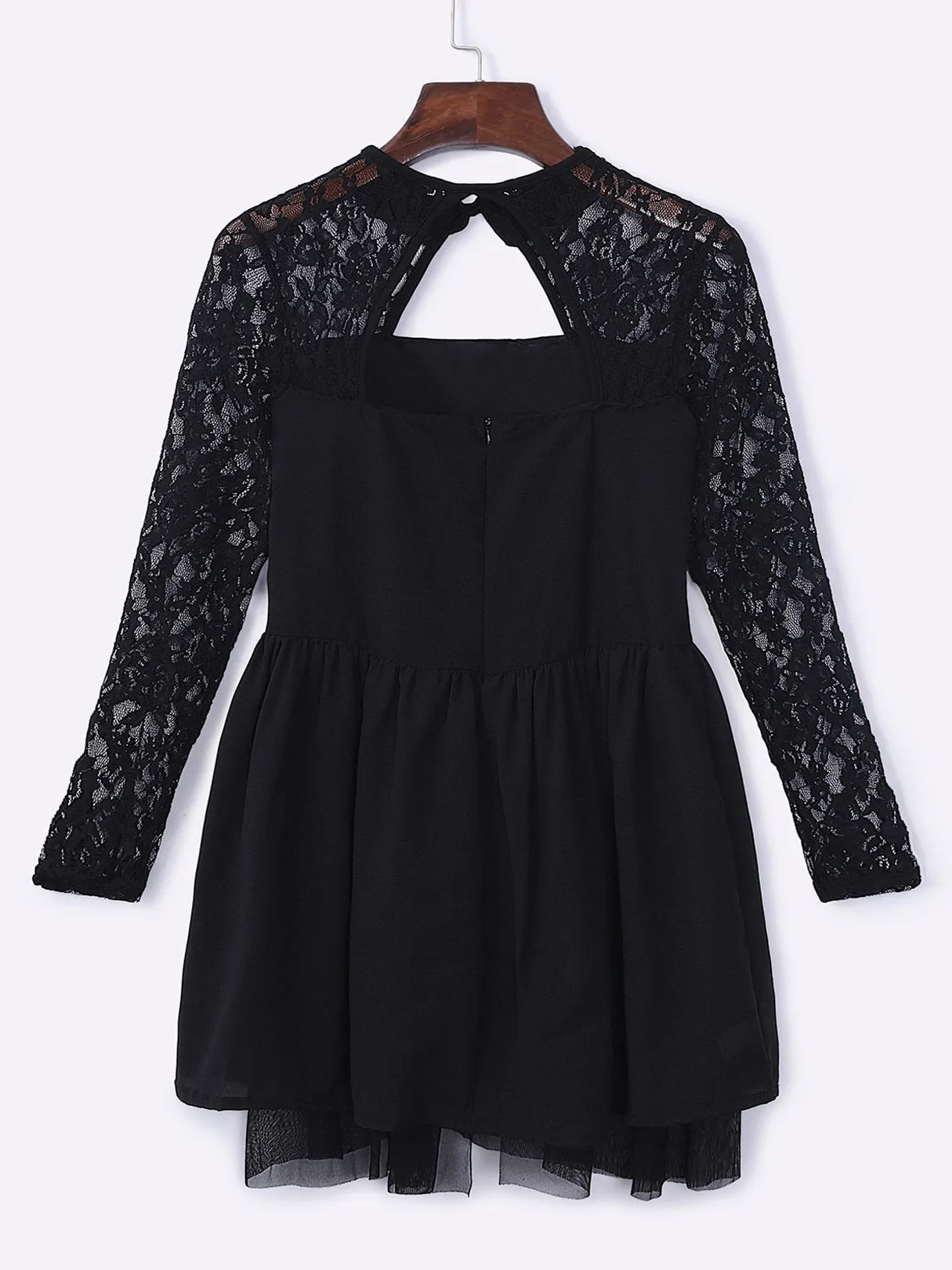Wholesale Black Round Neck Long Sleeve Plain Lace Sexy Dress
