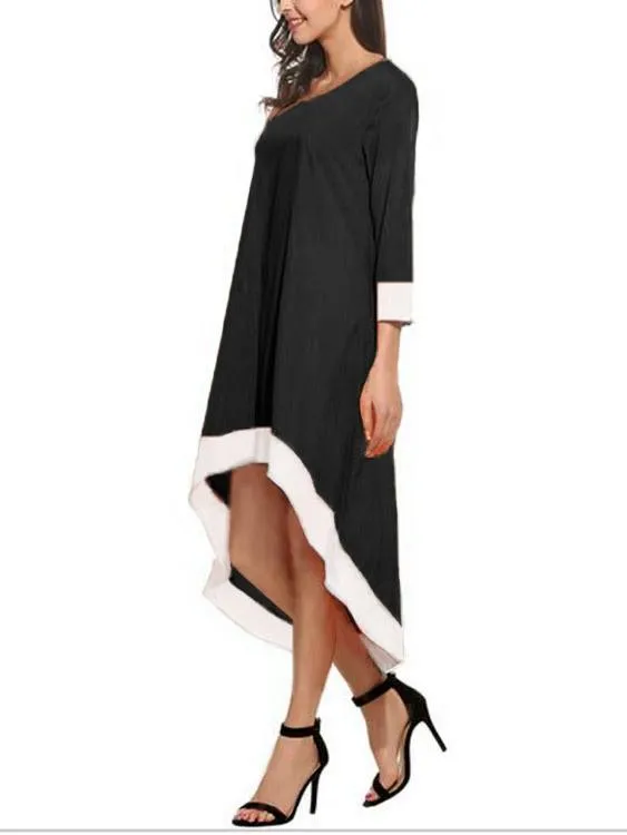 Wholesale Black Square Neck 3/4 Length Sleeve Irregular Hem Sexy Dress