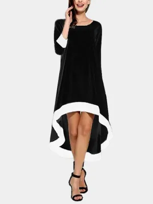 Wholesale Black Square Neck 3/4 Length Sleeve Irregular Hem Sexy Dress